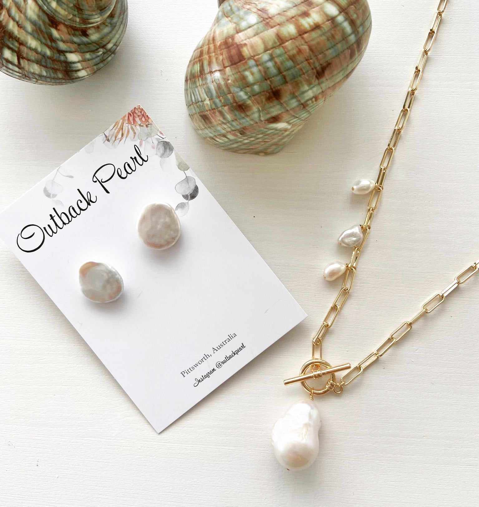 Golden Baroque Pearl Toggle Necklace