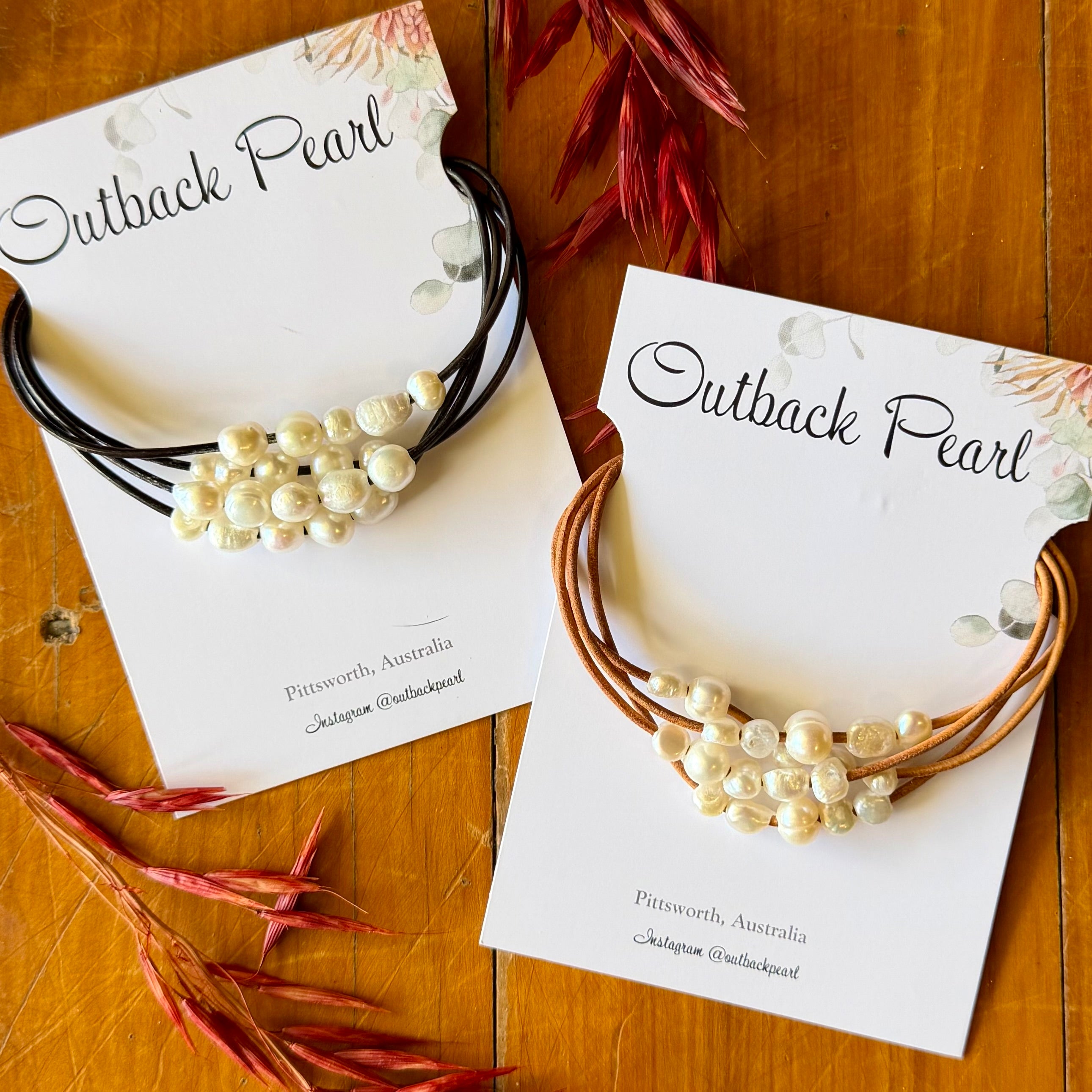 Multi Strand Leather Pearl Bracelet