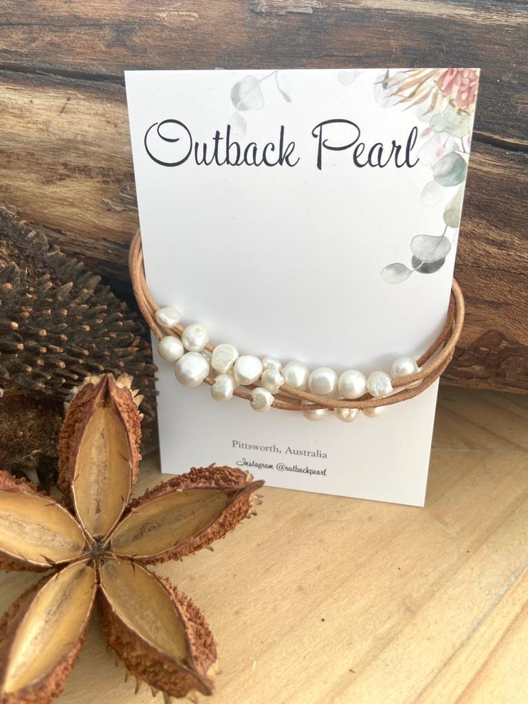 Multi Strand Leather Pearl Bracelet